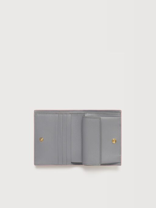 ピンク、グレー＆グリーン レザー 二つ折りウォレット - 財布