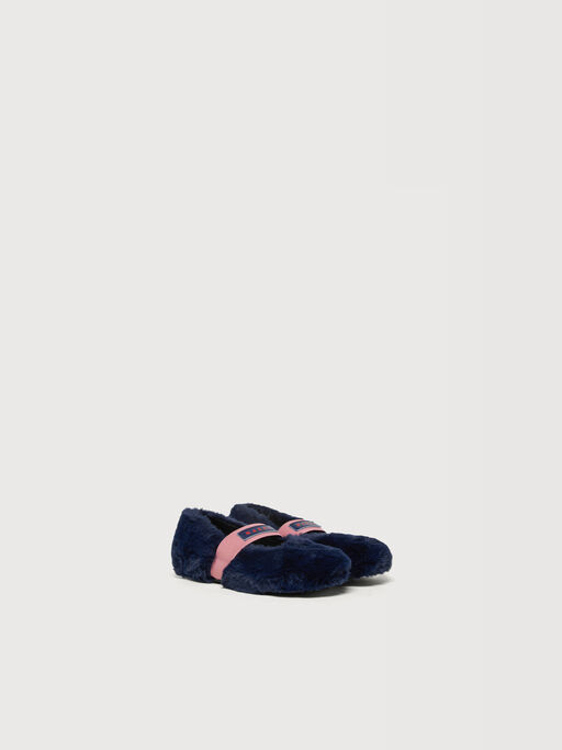 Blue faux fur ballerinas with logo elastic strap - Sneakers