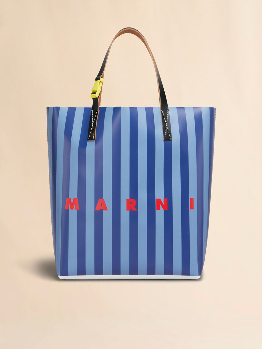 Blue striped Tribeca shopping bag with Marni logo | Marni
