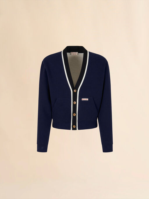 Blue organic cotton cardigan sweatshirt with bicolour placket - Sweaters