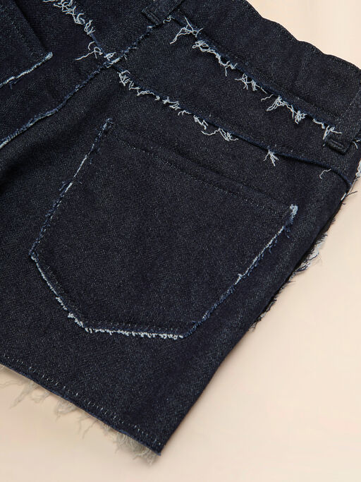 Deep blue stretch denim shorts with raw-cut edges - Pants