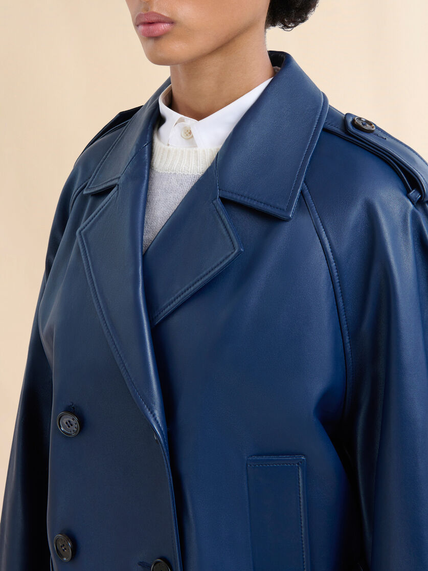 Short blue nappa trench - Jackets - Image 4