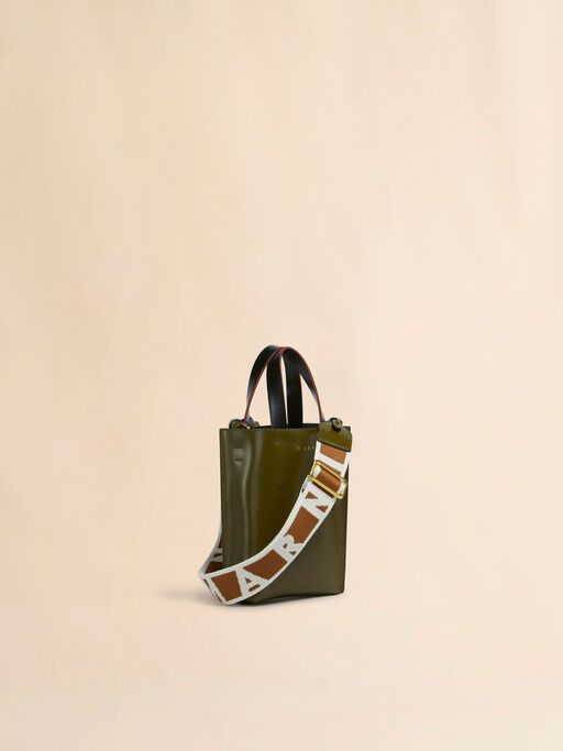 Deep green brown and black leather Museo nano bag - Shopping Bags