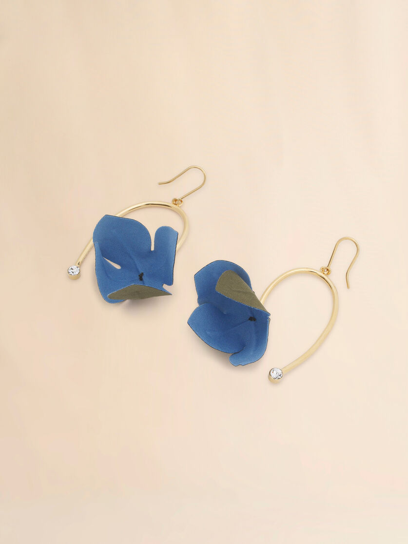 Boucles d'oreilles pendantes en popeline bleue et verte avec fleurs, Image 4