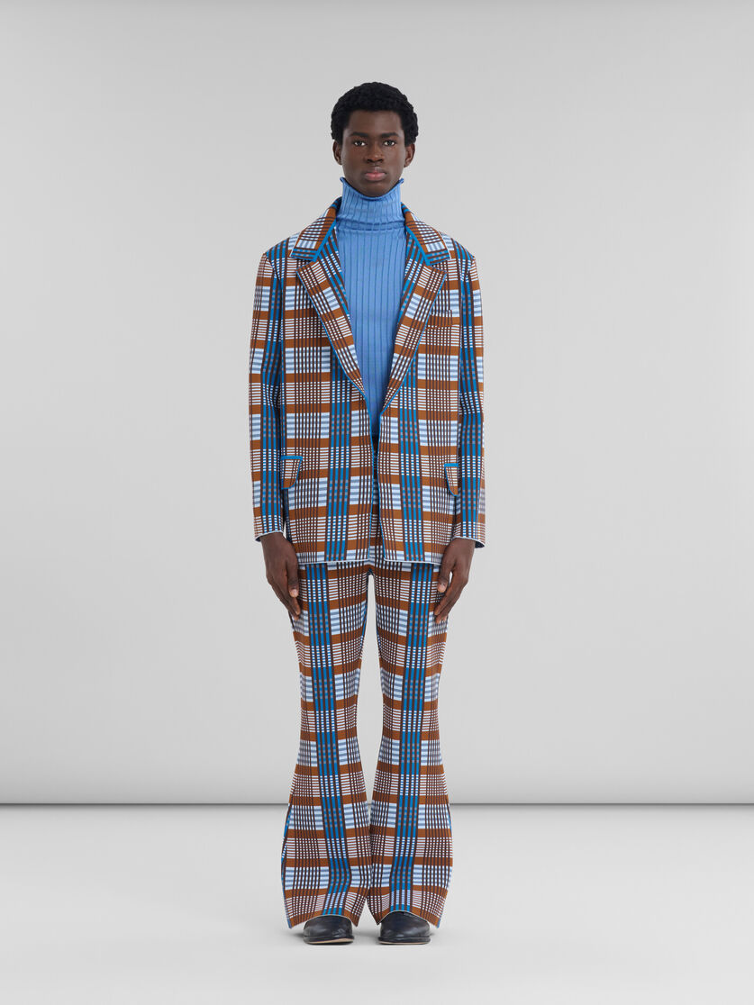 Brown and blue checked techno knit blazer - Jackets - Image 2