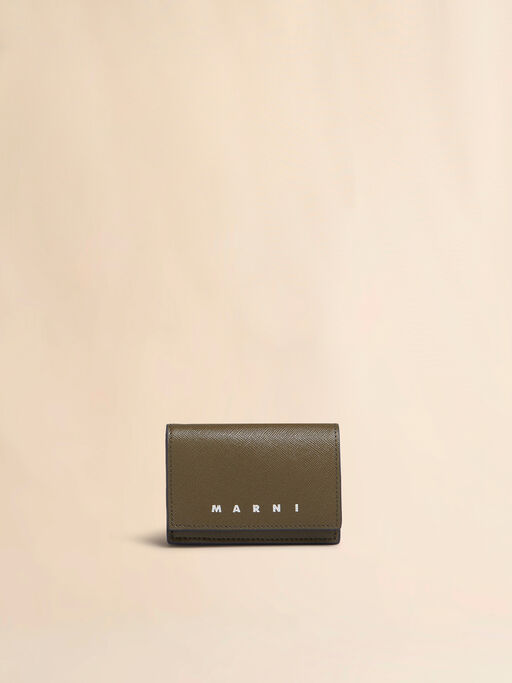 グリーン ネイビー サフィアーノレザー製 三つ折りウォレット - 財布