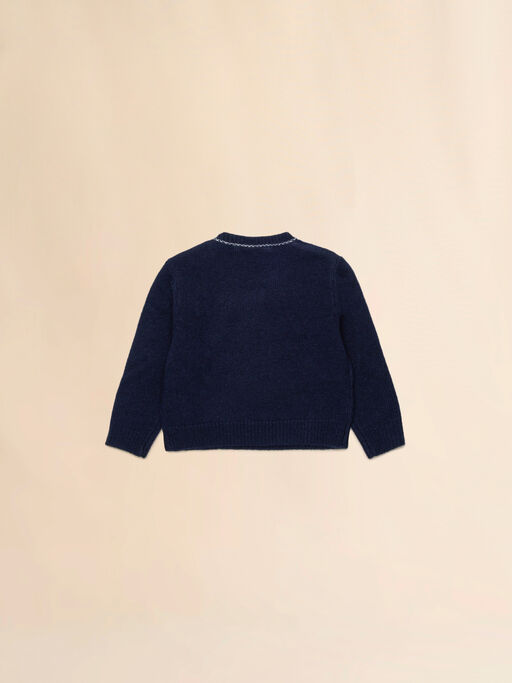 Deep blue wool-cashmere sweater with cursive logo - Knitwear