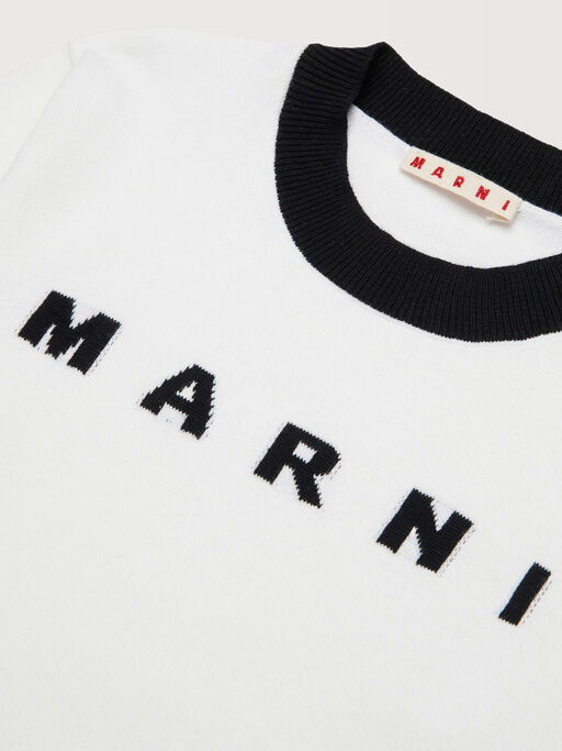 White cotton jumper with maxi Marni logo - Knitwear