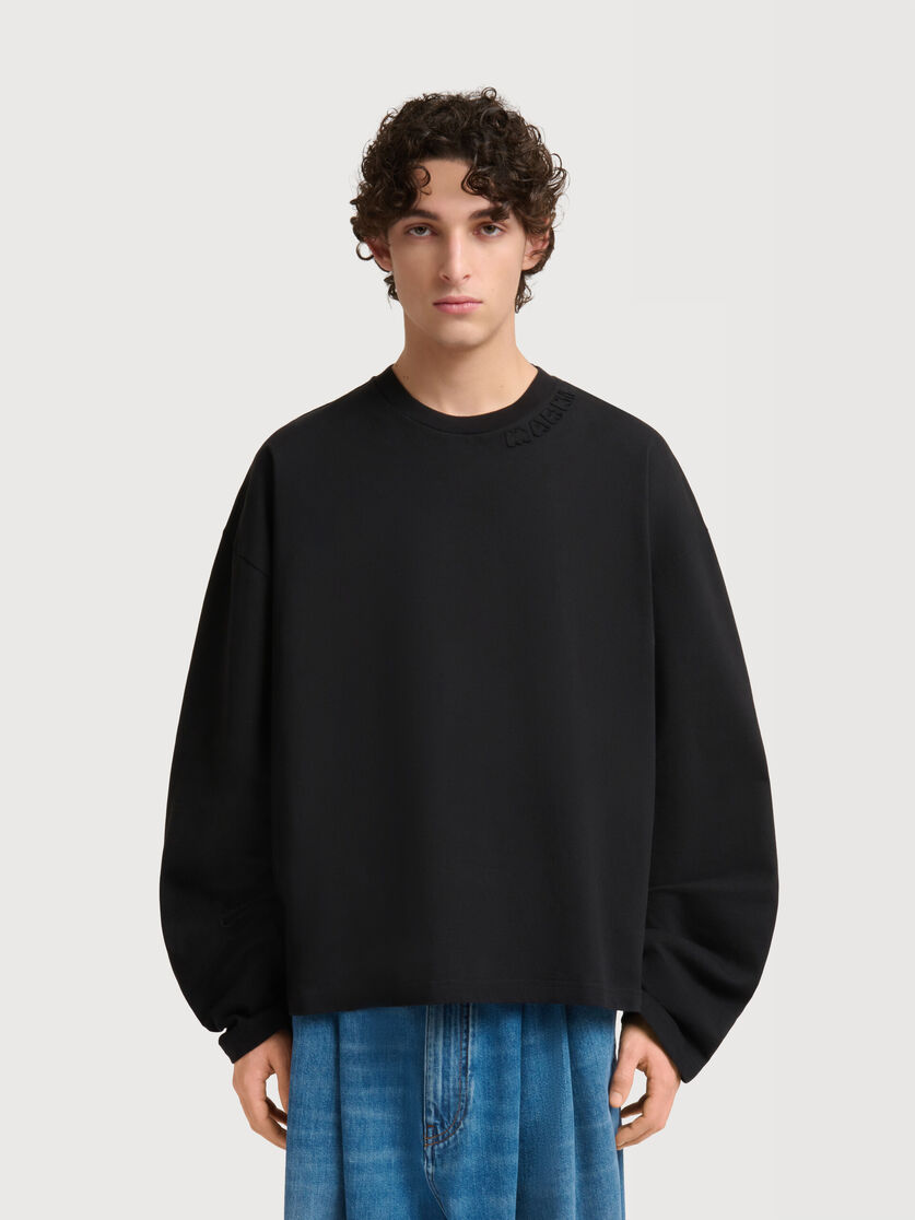Black cotton long-sleeved T-shirt with patch logo, Image 2