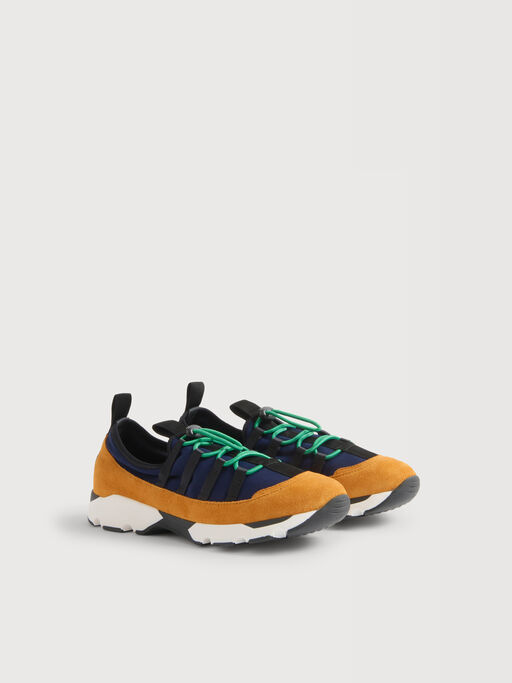 Sneaker mit Schn&uuml;rung aus blauem und orangem Lycra - Sneakers