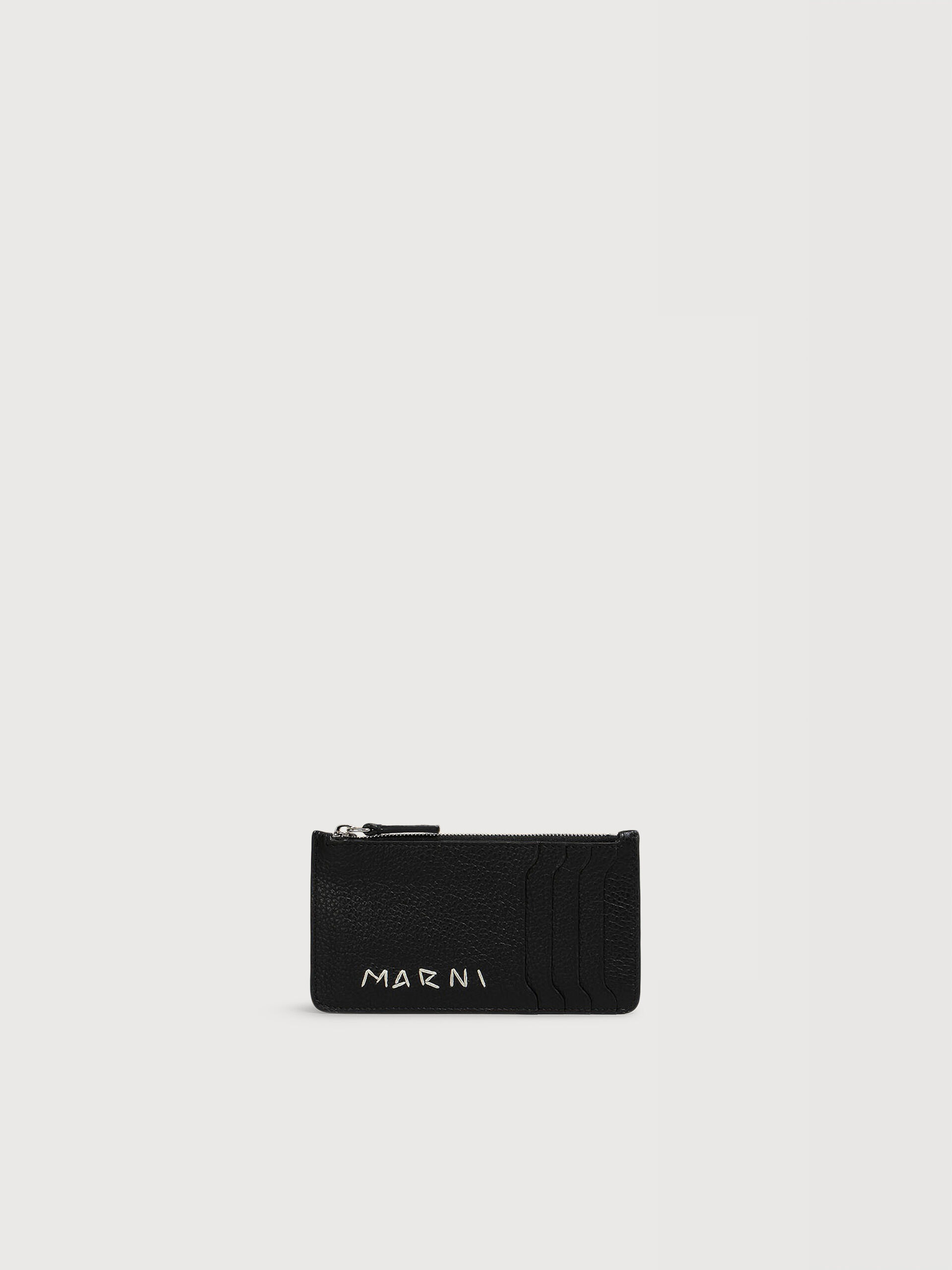 MARNI マルニ カードケース 名刺入れ 黒 ブラック レザー製カードケース、マルニシンボル刺繍入り | Marni
