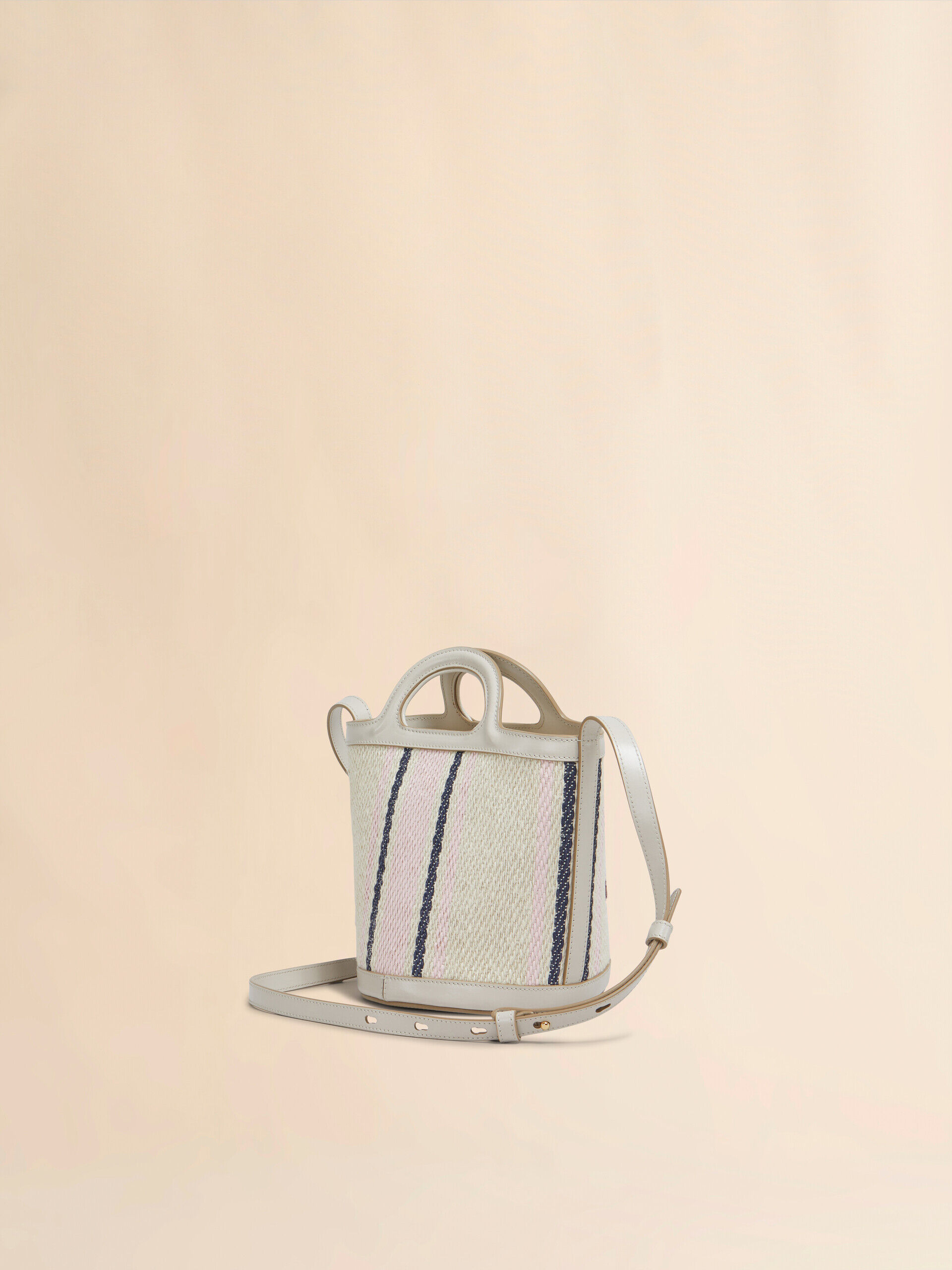 【MARNI】 ファブリック製 Tropicalia スモール バケットバッグ ブラウン レザー＆ストライプファブリック製 Tropicalia