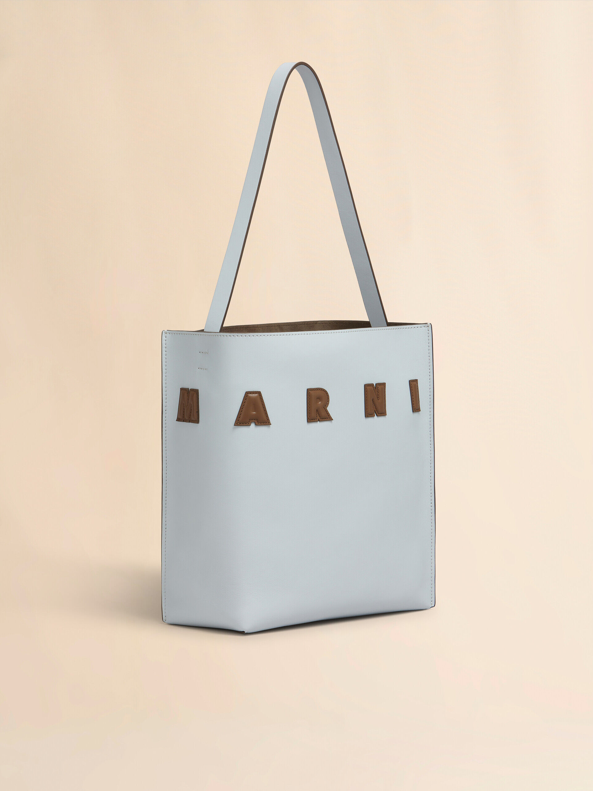 新作★MARNI （マルニ）MUSEO ロゴ ショッパーバッグ グレー ベージュ ブルー レザー製 Museo ソフトミニバッグ