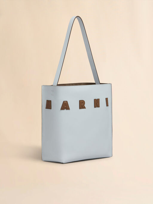 Small light grey leather Museo hobo bag with Marni logo - Shopping Bags