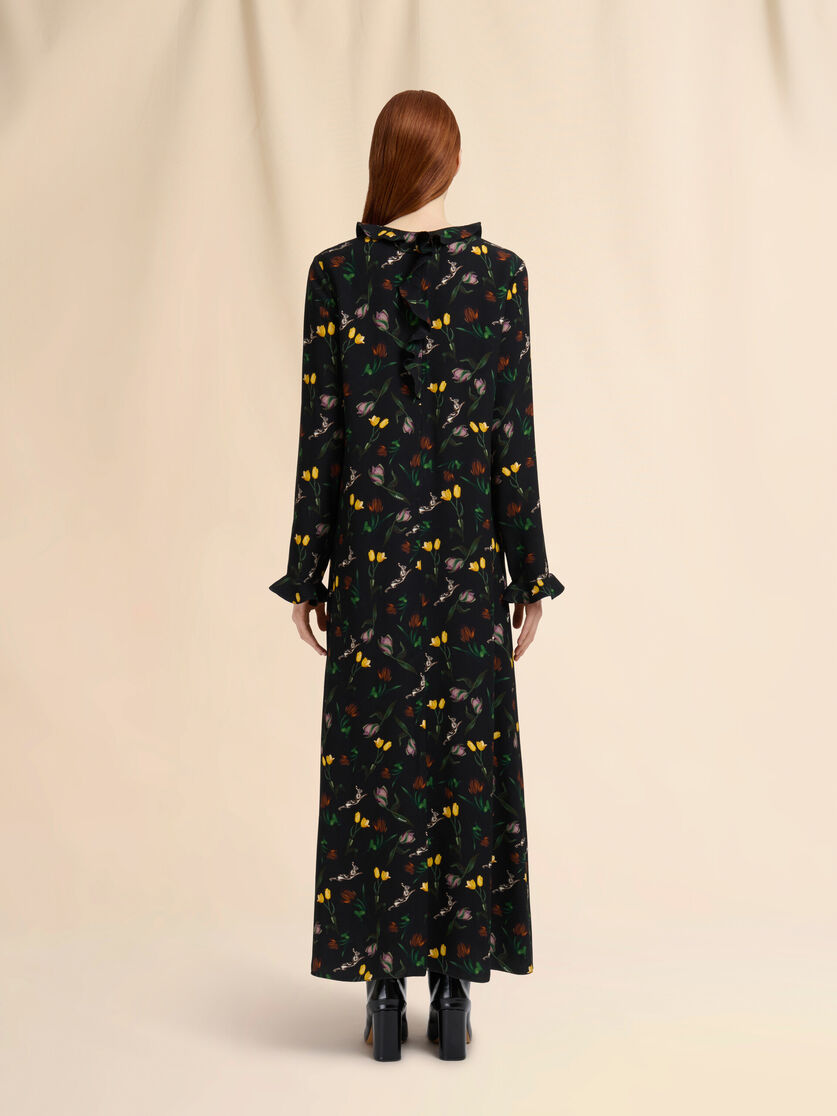 Black envers satin maxi dress with Tulips and Hares print - Dresses - Image 3