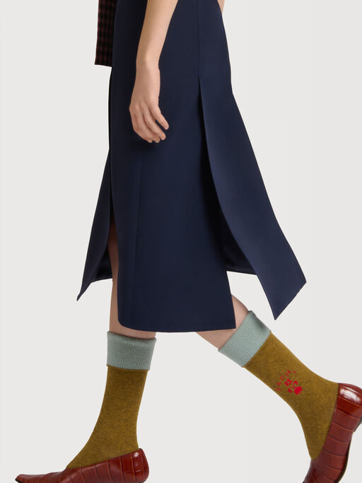 Deep blue techno wool skirt with pleats - Skirts