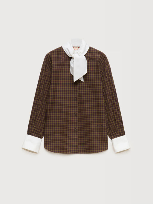 Brown checked poplin shirt with neck tie - Shirts