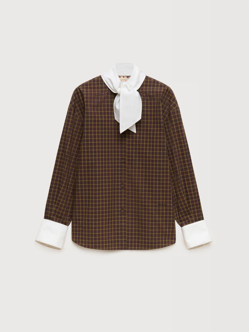 Brown checked poplin shirt with neck tie, Image 1