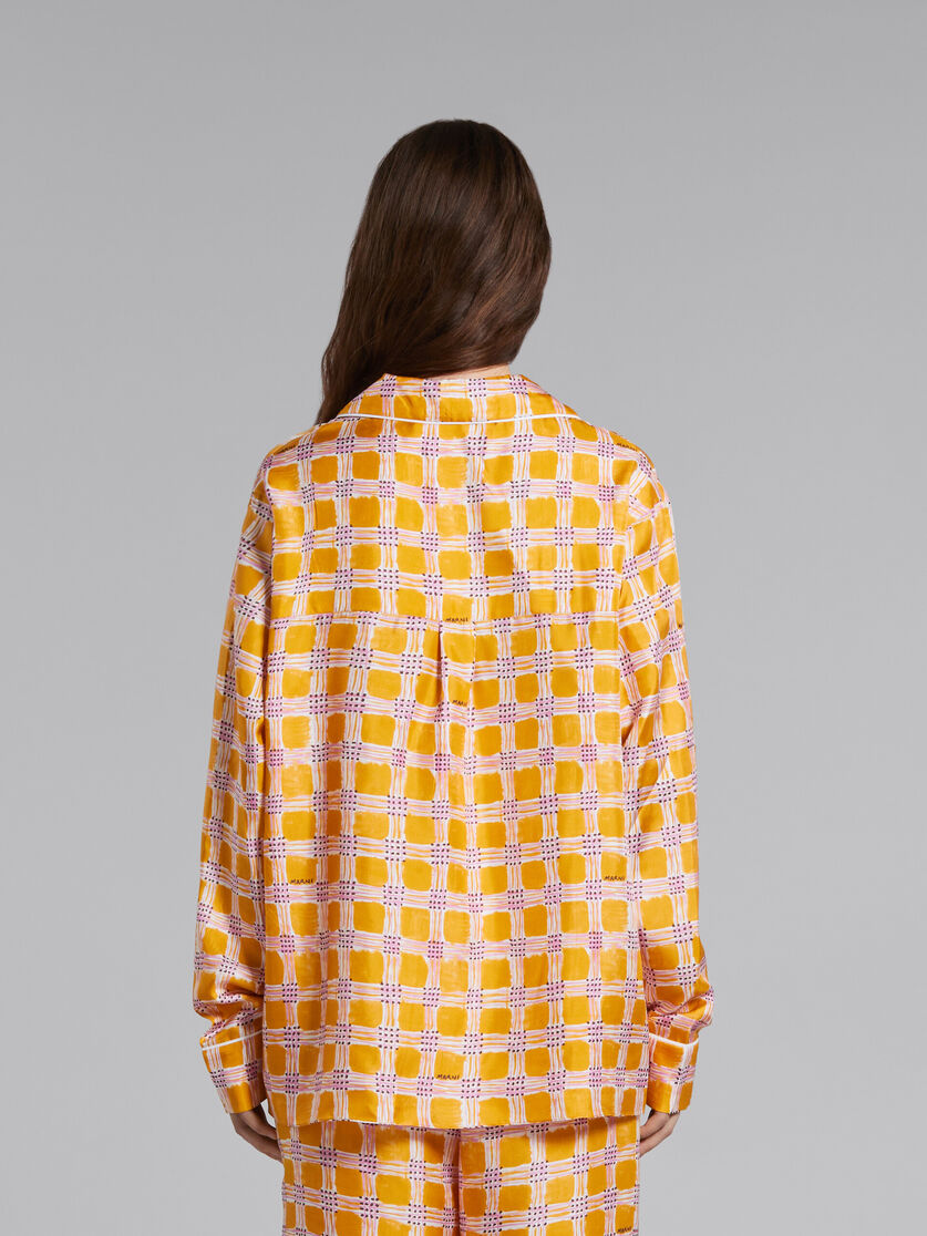 Yellow silk twill pyjama shirt with Check Fields print - Shirts - Image 3