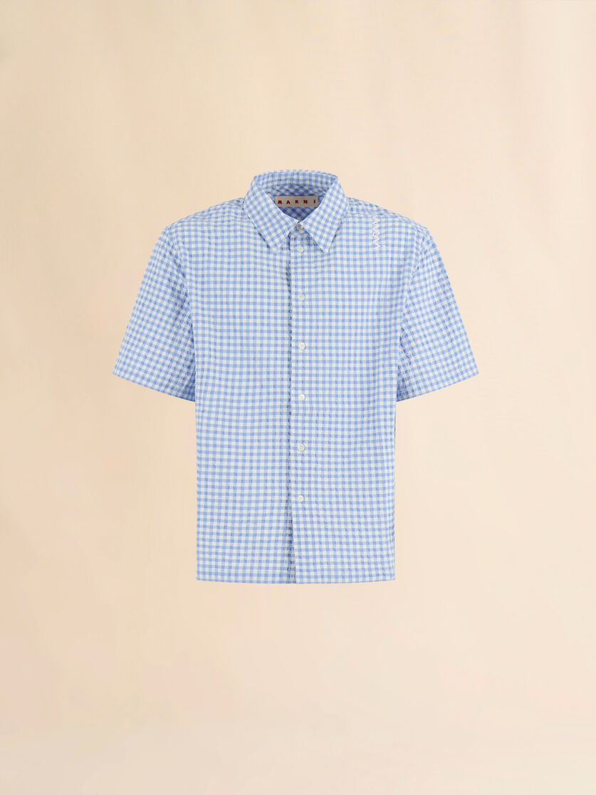 Light blue and white seersucker checked shirt - Shirts - Image 1
