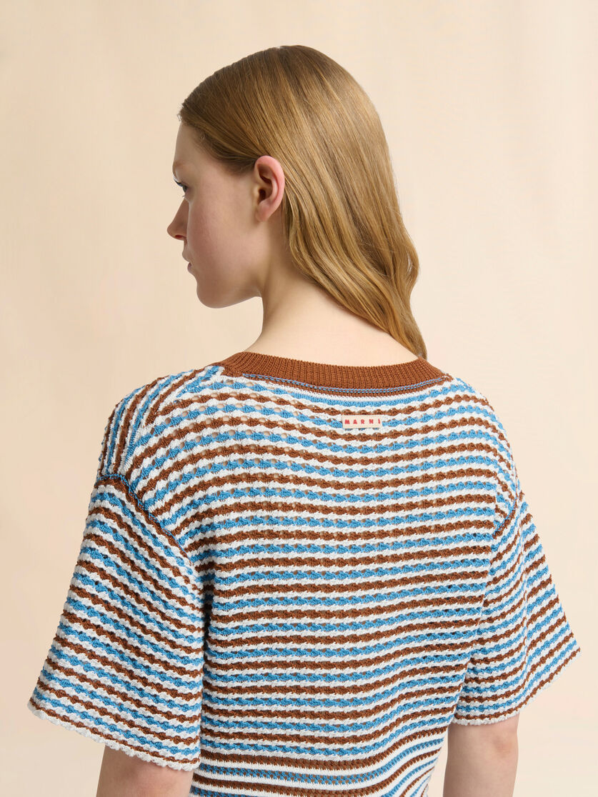 Brown and blue striped cotton crochet dress, Image 5
