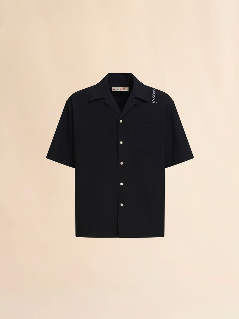ブラック ウール混ボウリングシャツ、マルニシンボル入り - シャツ - Image 1