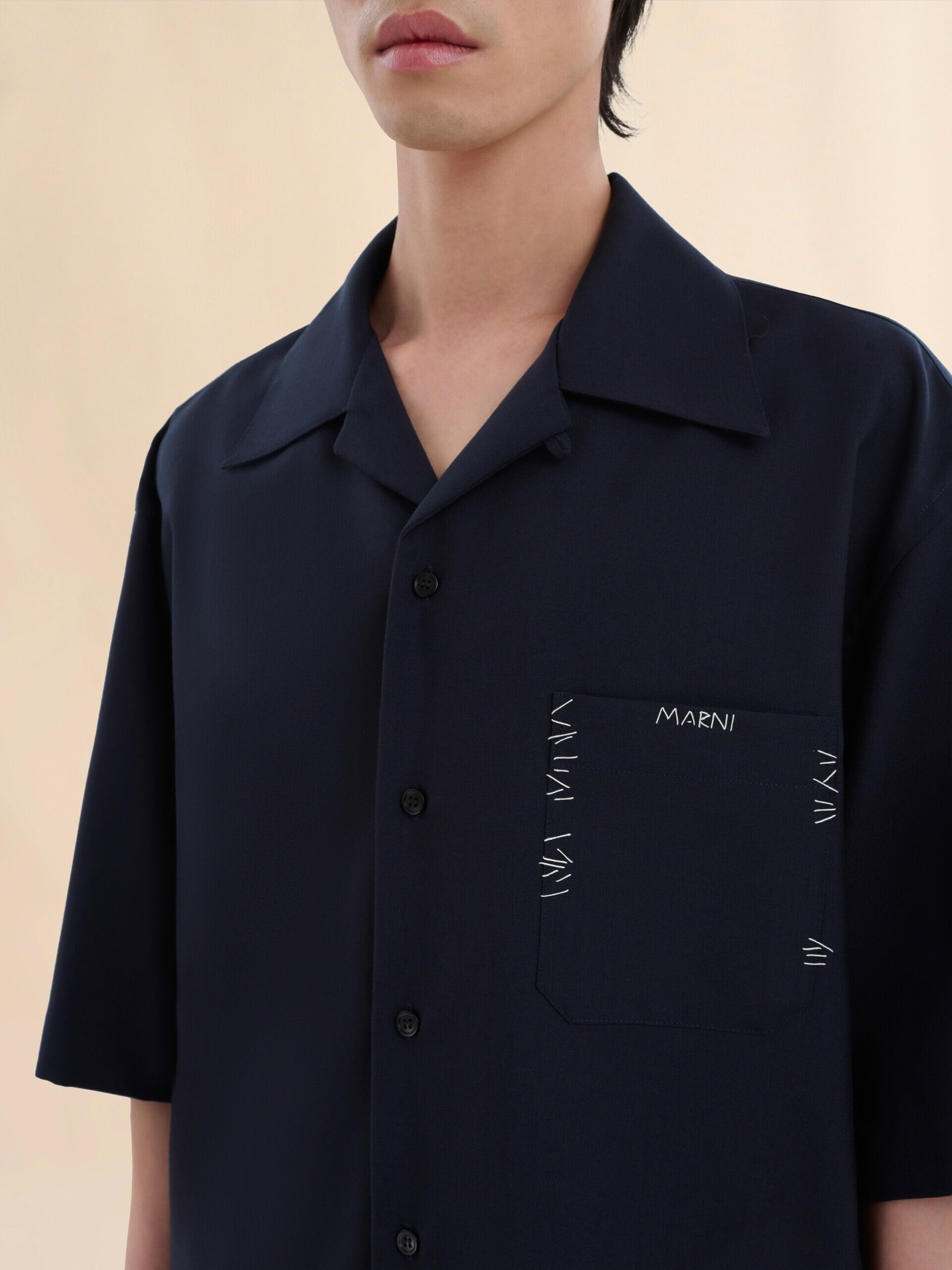 MARNI（マルニ）CONTRAST COLLAR BOWLING SHIRTS Marni Organic Cotton Poplin Short-Sleeved Bowling Shirt