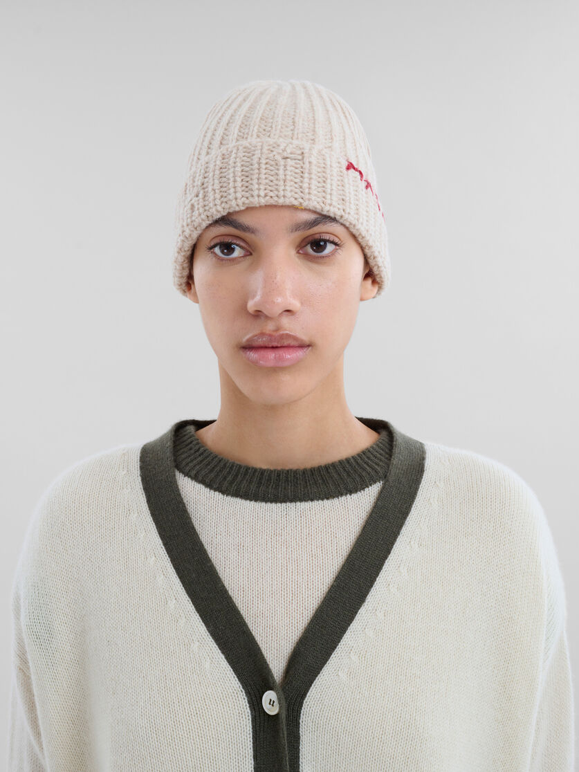 Oat Shetland wool beanie with Marni mending | Marni