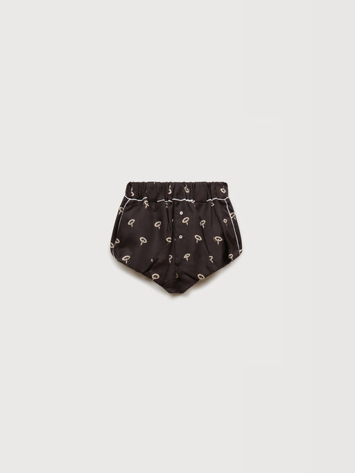 Brown silk twill bloomers with floral print - Pants