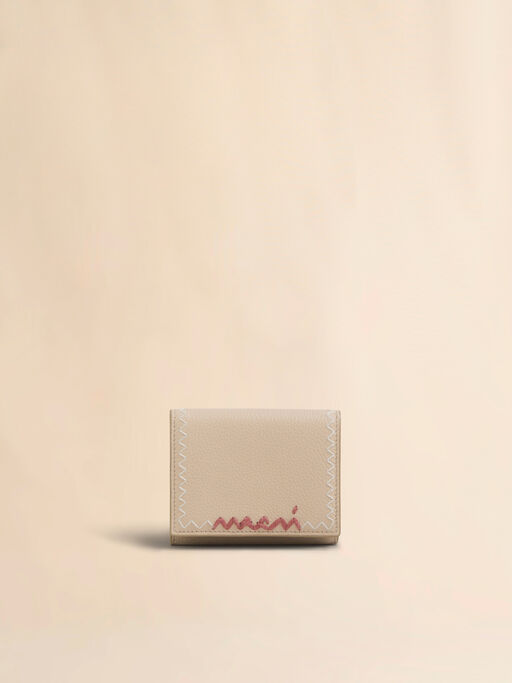 Beige leather trifold wallet with Marni Symbol logo - Wallets
