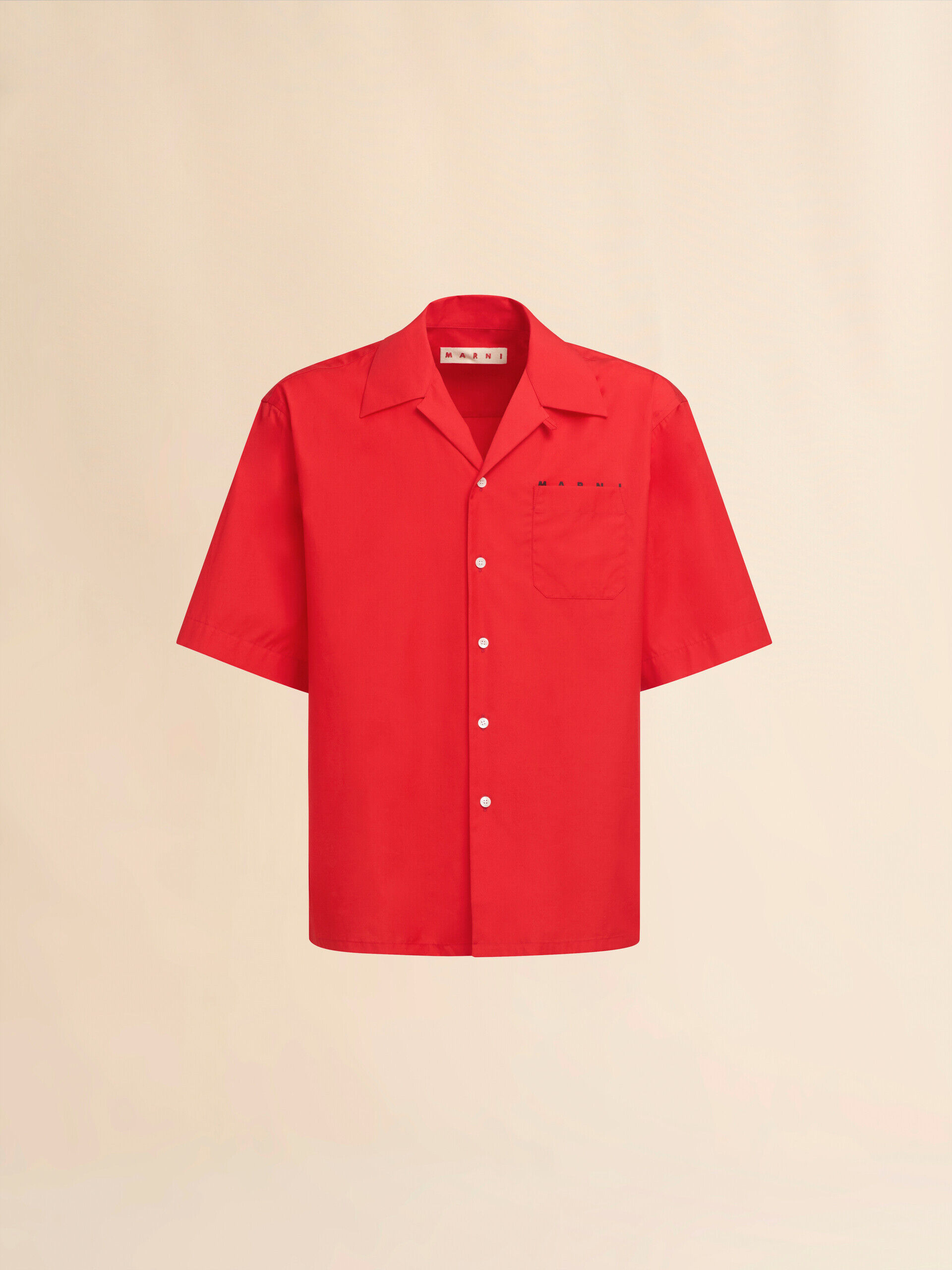 Red organic poplin bowling shirt with hidden logo | Marni