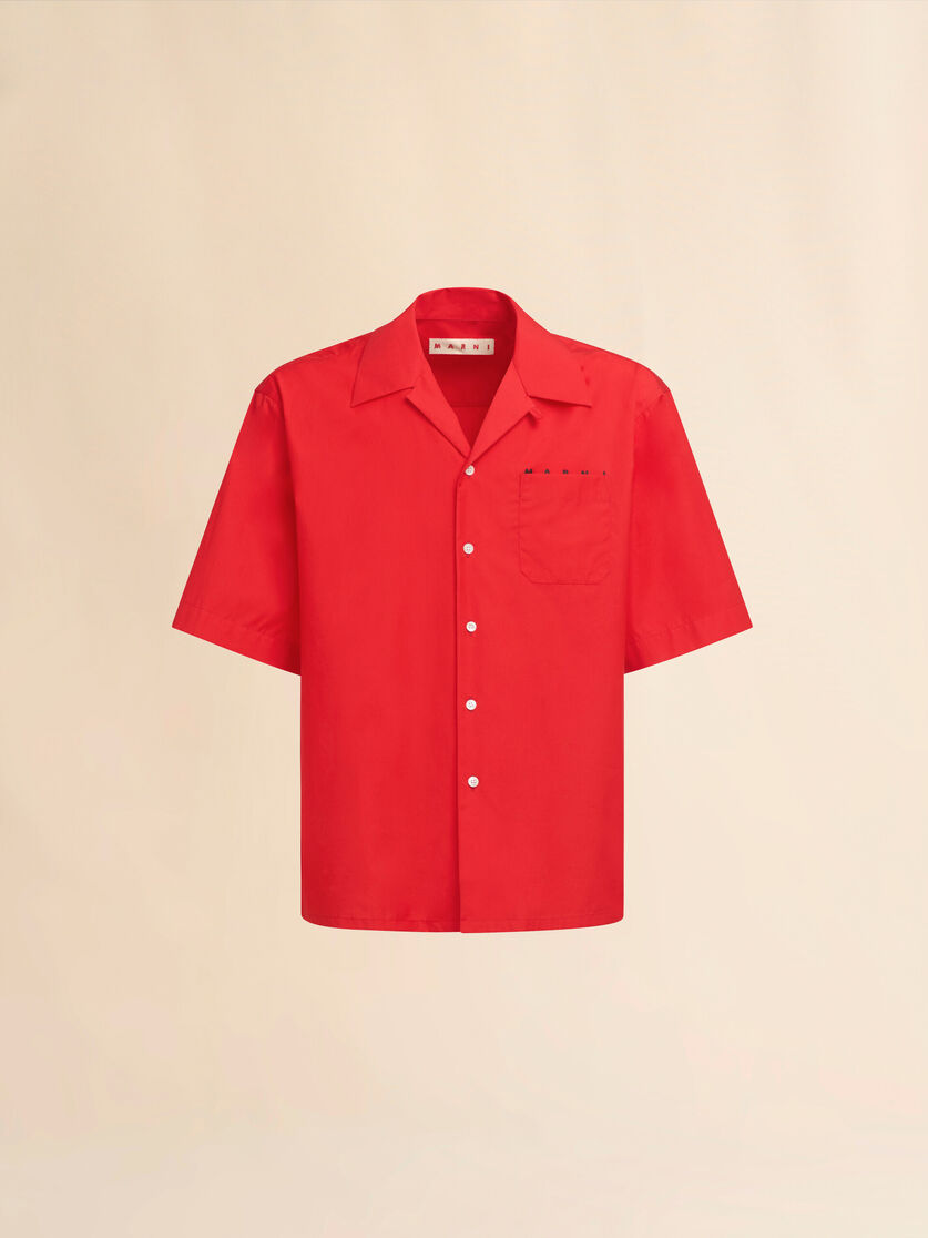 White organic poplin bowling shirt with hidden logo - Shirts - Image 1