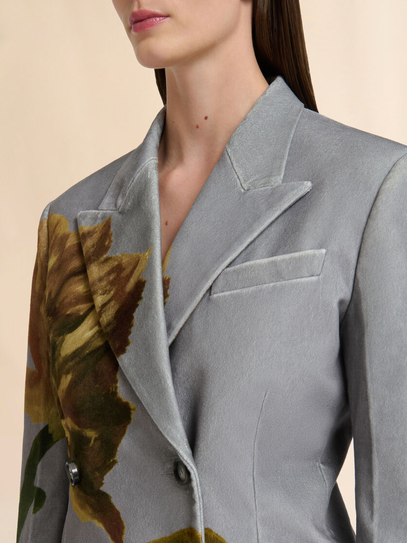 Grey velvet blazer with tulip print - Jackets - Image 4