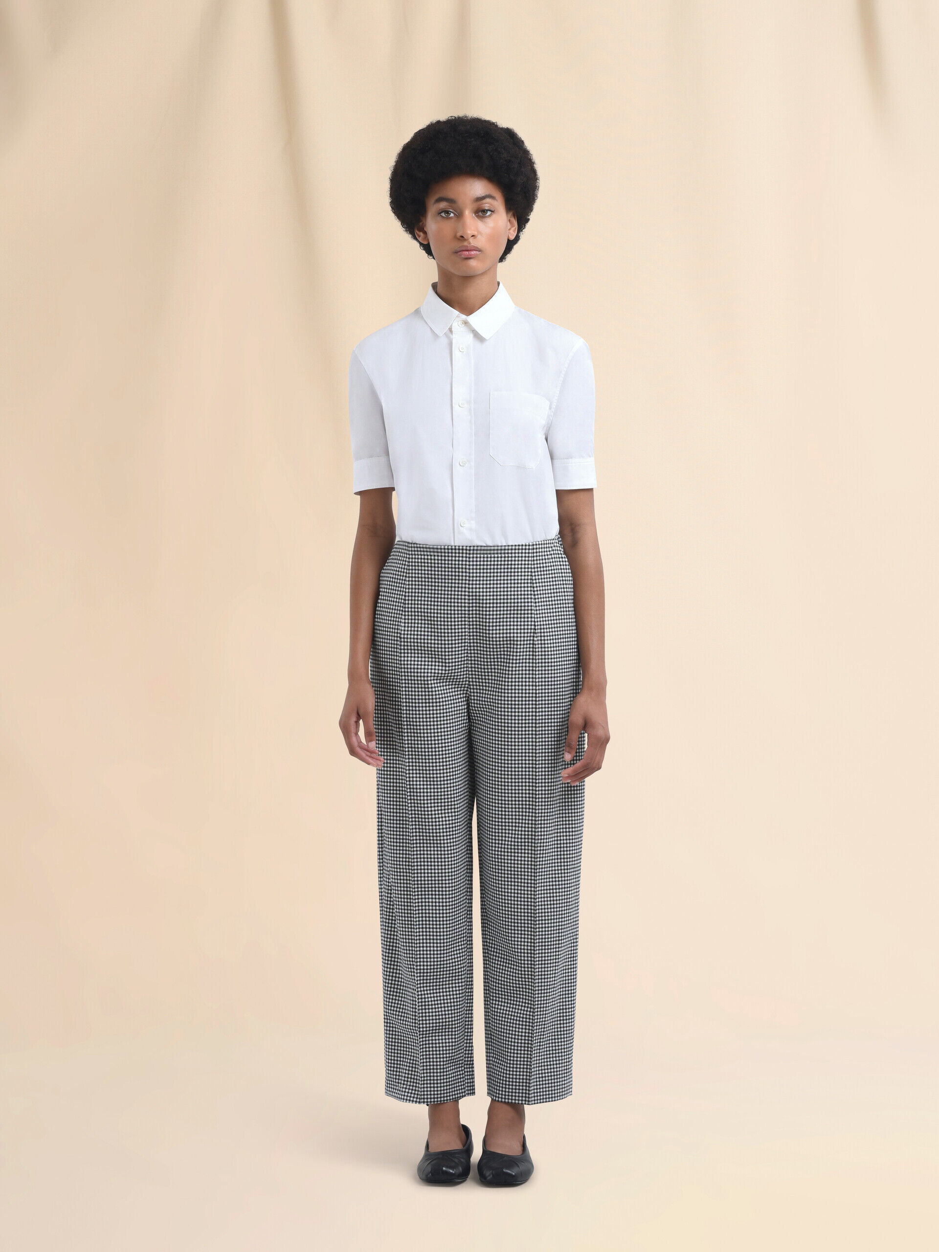 ブラック ホワイト ウール混チェックパンツ | Marni