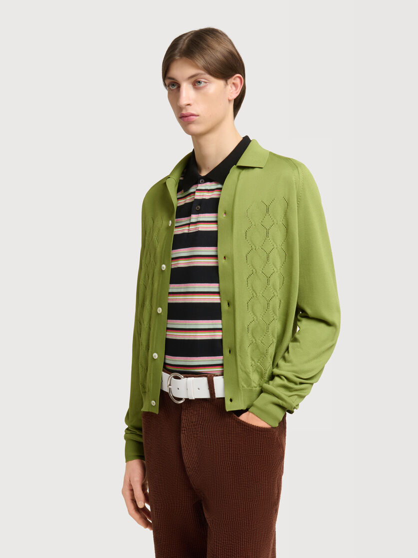 Green techno knit cardigan with polo collar, Image 3
