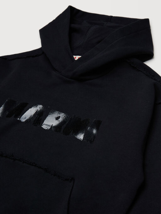 Black cotton hoodie with shiny Marni logo - Sweaters