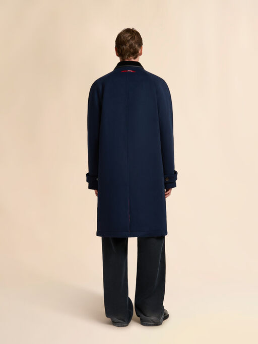 Deep blue felt duster coat with contrast collar - Coats