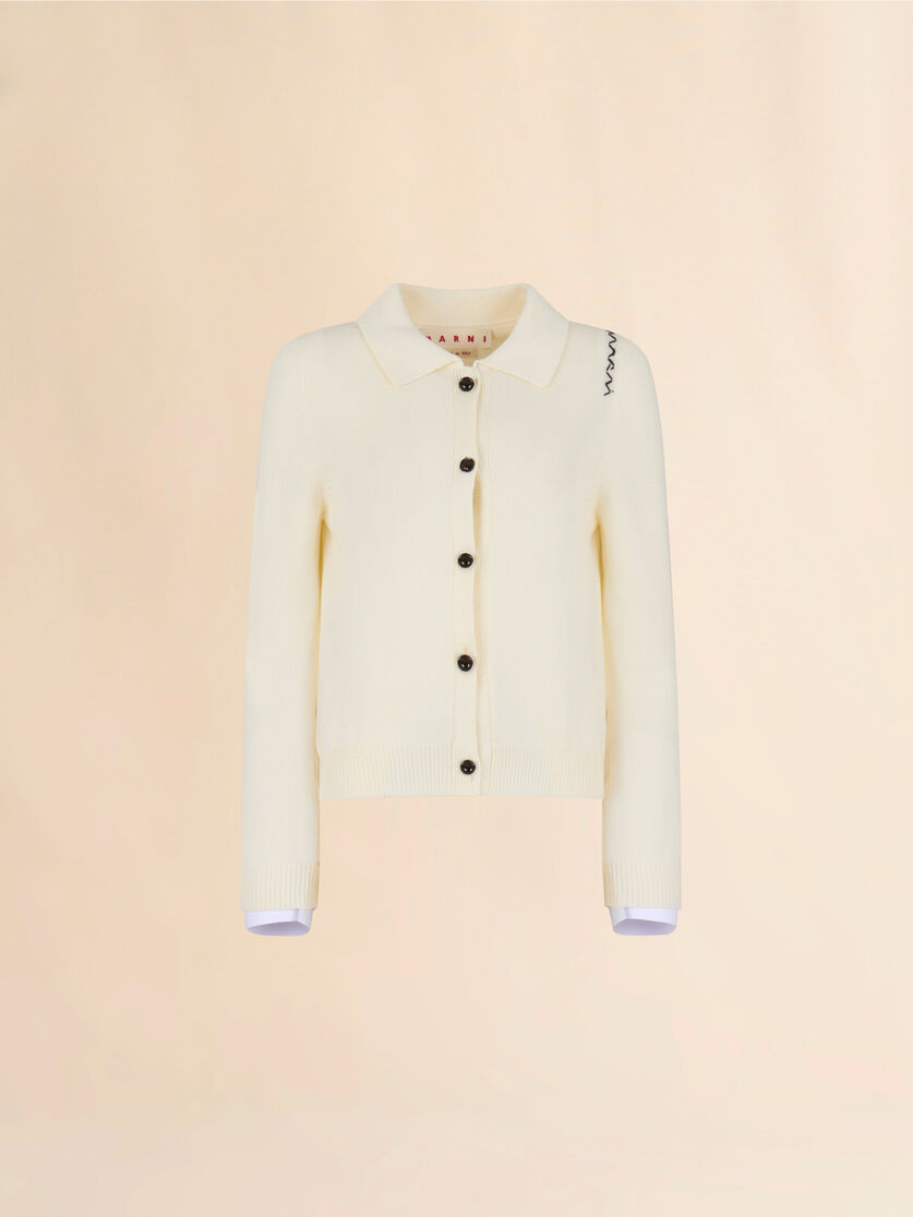 Cream cotton collared cardigan - Pullovers - Image 1