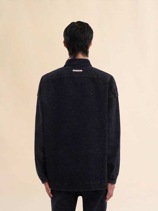 Schwarz marmoriertes Oversize-Hemd aus Denim - Hemden