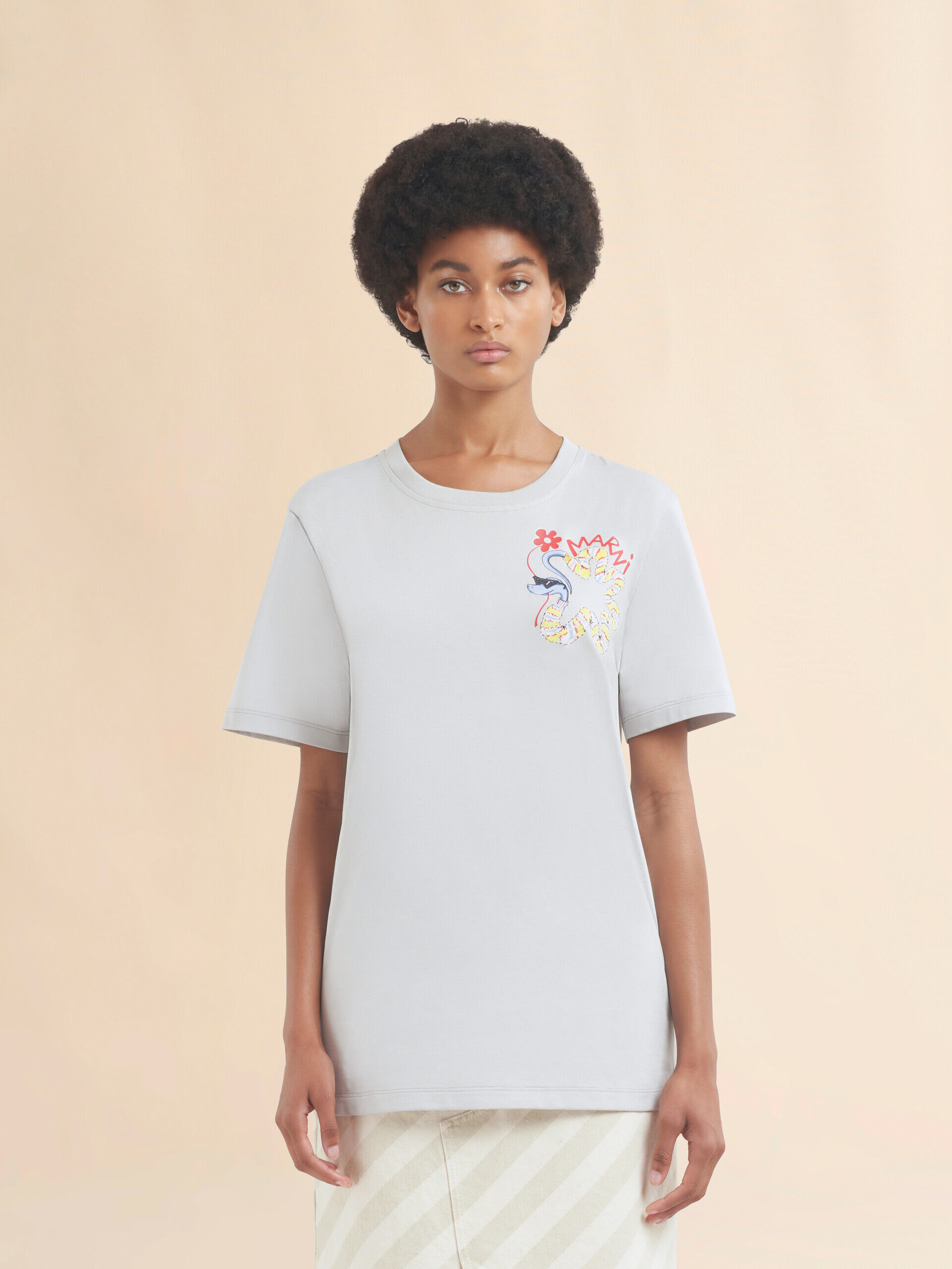 グレー コットンTシャツ、スネークプリント | Marni