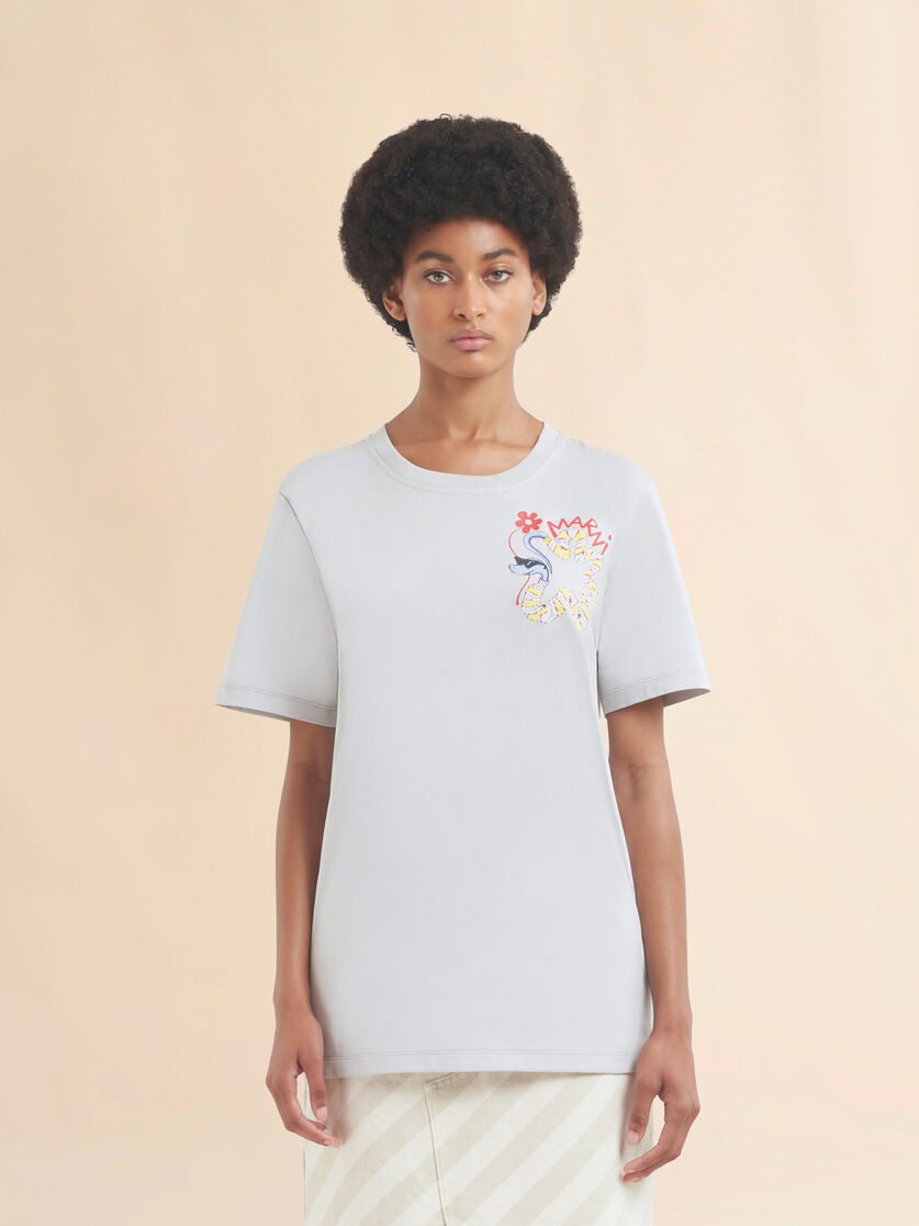 Grey cotton T-shirt with snake print - T-shirts - Image 2