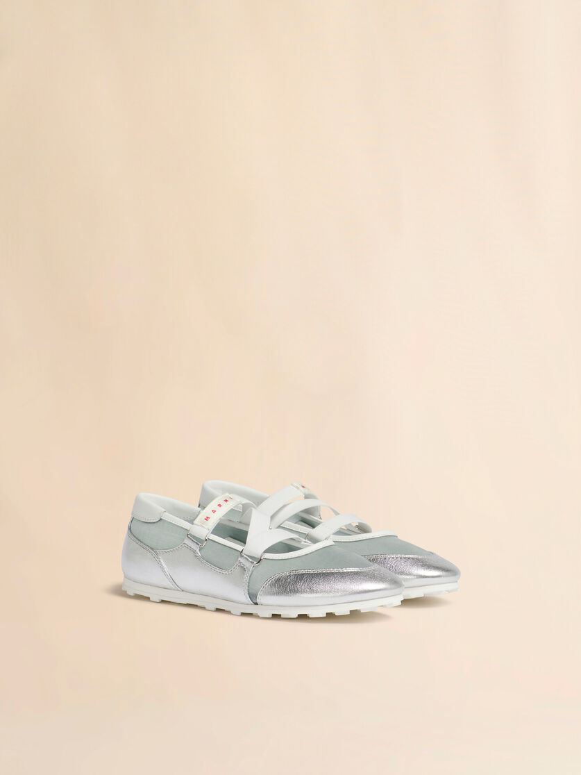 Soccer Retro silver leather ballerina trainers, Image 2