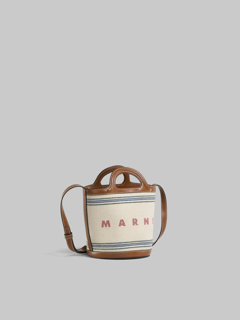 Tropicalia Small Bucket Bag in brown leather and striped canvas - Shoulder Bag - Image 6