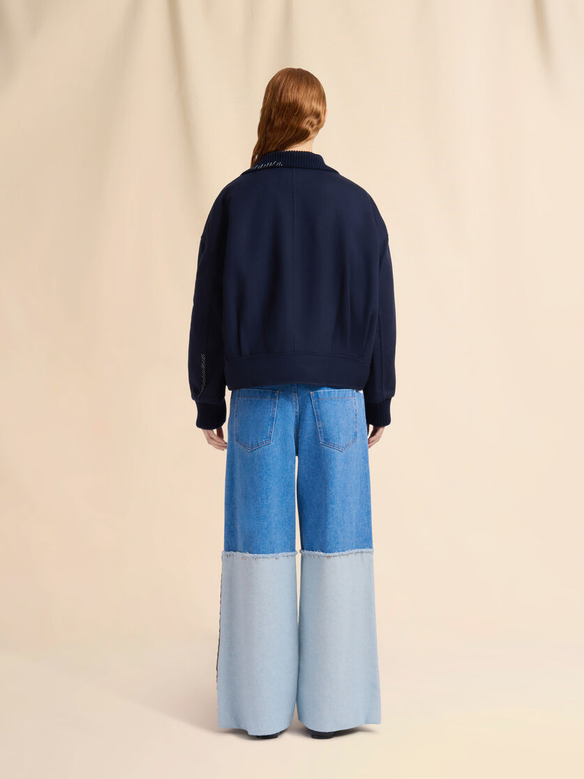 Deep blue wool and cashmere jacket with knit trims - Jackets - Image 3