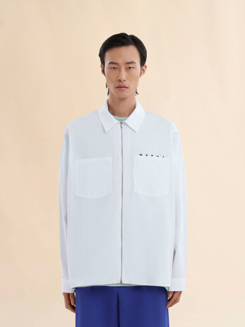 White organic poplin zip shirt with hidden logo - Shirts - Image 2
