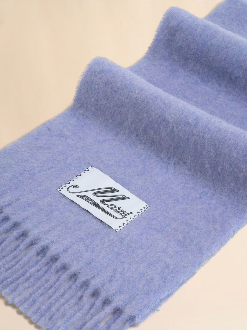 Light blue brushed alpaca scarf with fringes - Scarves - Image 3