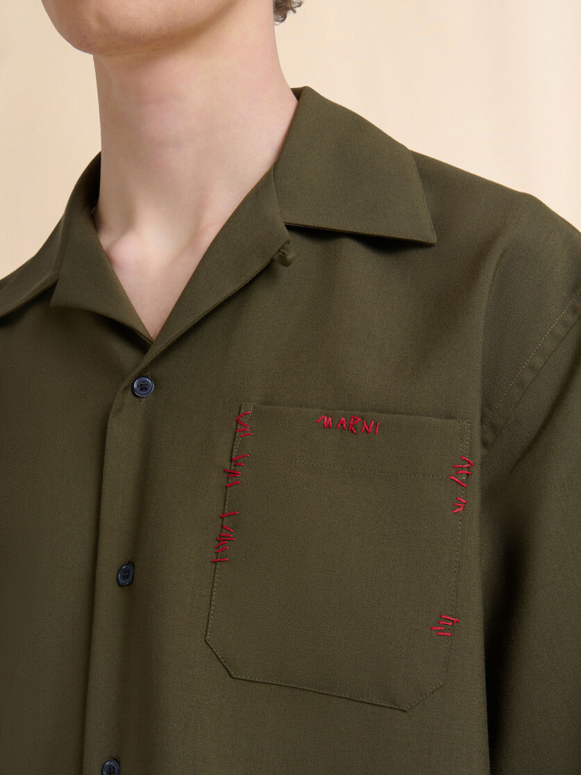 Deep blue tropical wool bowling shirt with Marni Mending - Shirts - Image 4