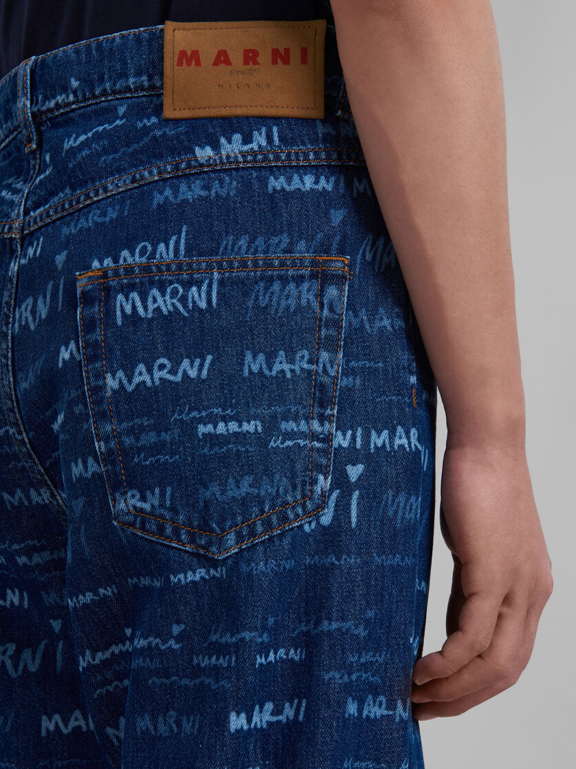 Denim straight trousers with Mega Marni print - Pants - Image 4