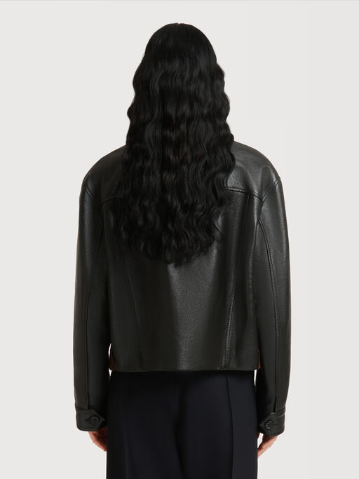Black leather jacket with crust front - Jackets