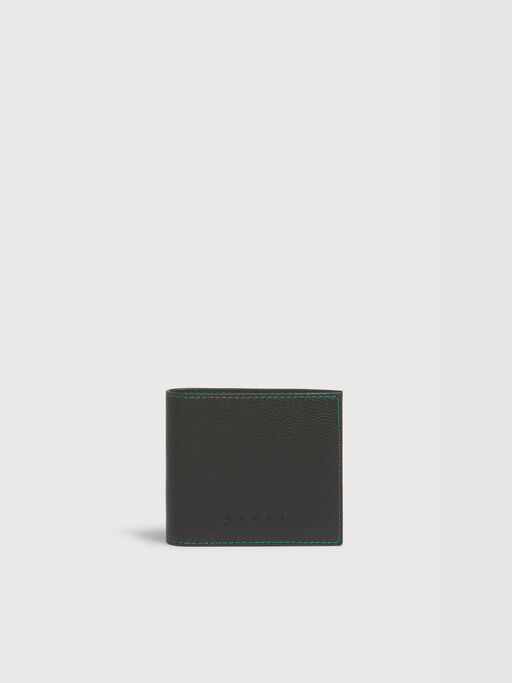 Schwarze Bifold-Brieftasche aus Leder mit Kontrastn&auml;hten - Brieftaschen